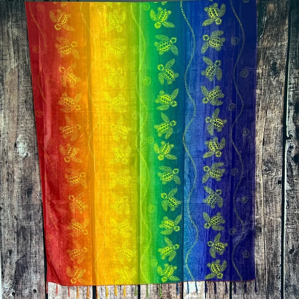 Scarf Rainbow Sheer Turtle Print Tassel Shawl - 41.5 x 68